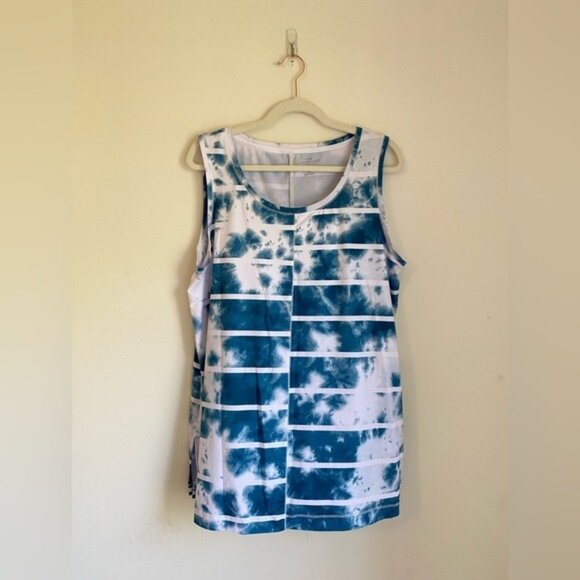 New Directions Studio Teal & White Tie-Dye Sleeveless Tank Top XL Polyester/Span - Picture 1 of 4